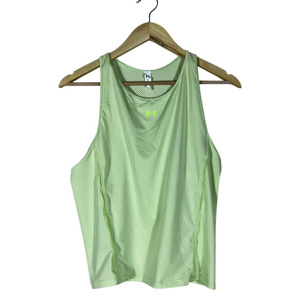 NWT Under Armour HeatGear Solid Tank Top Lime Green Sporty Mesh Back Size XL